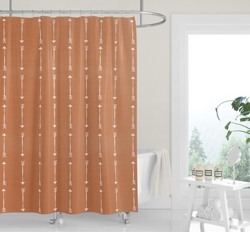 Terracotta Copper Denim Chambray Shower Curtain for Casual Western Cowboy Bathroom Decor