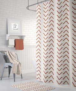 Terracotta Mudcloth Shower Curtain - Bohemian Bathroom Decor with Cozy Warmth