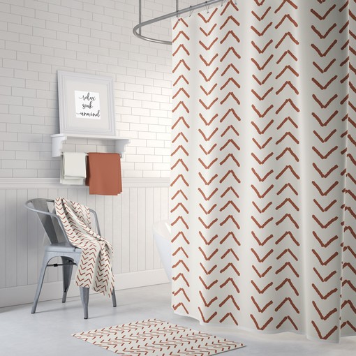 Terracotta Mudcloth Shower Curtain - Bohemian Bathroom Decor with Cozy Warmth