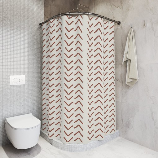 Terracotta Mudcloth Shower Curtain - Bohemian Bathroom Decor with Cozy Warmth - Image 2
