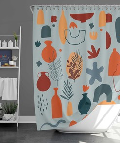 Terracotta-inspired Bohemian Botanical Vases and Leaves Shower Curtain