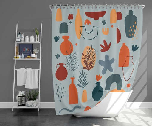 Terracotta-inspired Bohemian Botanical Vases and Leaves Shower Curtain