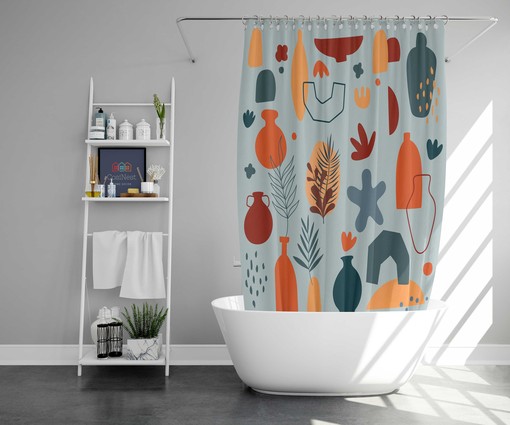 Terracotta-inspired Bohemian Botanical Vases and Leaves Shower Curtain - Image 2