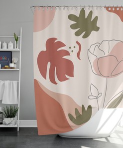 Terracotta-inspired Design Chic Pink Bohemian Roses and Leaves Shower Curtain