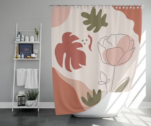 Terracotta-inspired Design Chic Pink Bohemian Roses and Leaves Shower Curtain