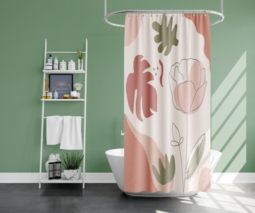Terracotta-inspired Design Chic Pink Bohemian Roses and Leaves Shower Curtain - Image 2