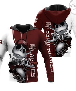 Texas A&M Aggies All Over Print 3D Hoodie with Jack Skellington Design