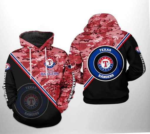 Texas Rangers All Over Print Camo Team 3D Hoodie Zipper - Zip Hoodie Hoodie for Men