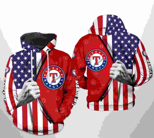 Texas Rangers All Over Print US Flag 3D Hoodie Zipper - Custom 3D Hoodies