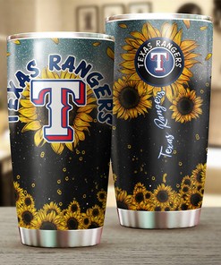 Texas Rangers MLB Tumbler with Elegant Sunflower and Iconic MLB Logo