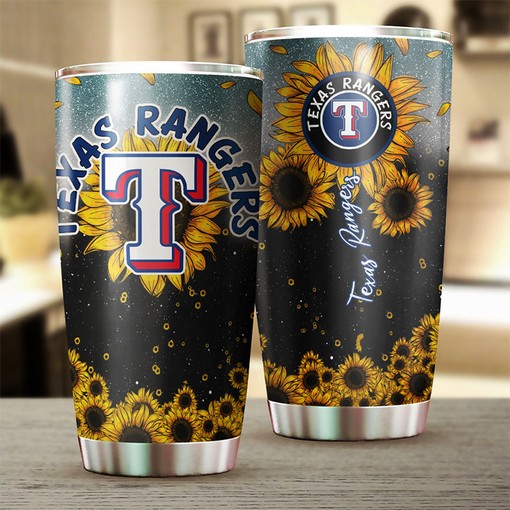 Texas Rangers MLB Tumbler with Elegant Sunflower and Iconic MLB Logo