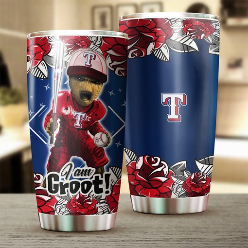 Texas Rangers Marvel and MLB I Am Groot Tumbler with a Personalized Design - Image 2
