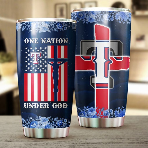 Texas Rangers Patriotic MLB Tumbler with Logo and God Quote for Fans Everywhere - Image 2
