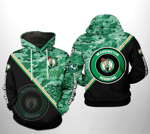 The Camo Boston Celtics NBA US All Over Print 3D Hoodie with Military-inspired Design