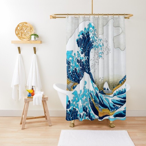 The Great Wave Shower Curtain | Vintage Eco-Friendly Waterproof Japanese Decor | Great Wave of Kanagawa