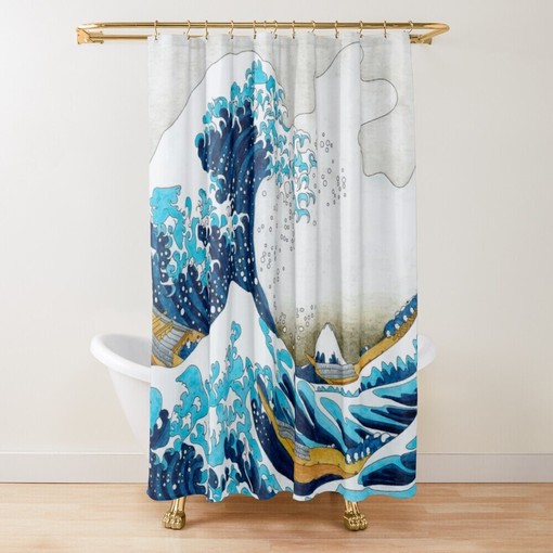 The Great Wave Shower Curtain | Vintage Eco-Friendly Waterproof Japanese Decor | Great Wave of Kanagawa - Image 2