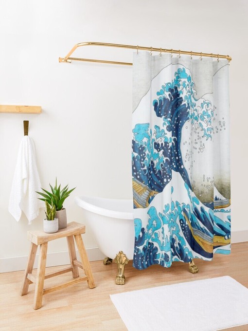 The Great Wave Shower Curtain | Vintage Eco-Friendly Waterproof Japanese Decor | Great Wave of Kanagawa - Image 3