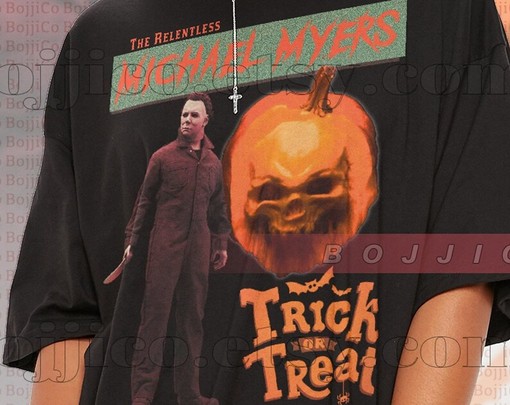 The Relentless Trick or Treat Shirt - Vintage Michael Myers Homage Tshirt, Friday the 13th and Stranger Things Themes - Image 2