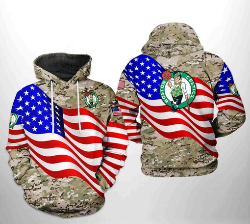 The Veteran Team Boston Celtics NBA US Flag All Over Print 3D Hoodie with Classic Logo