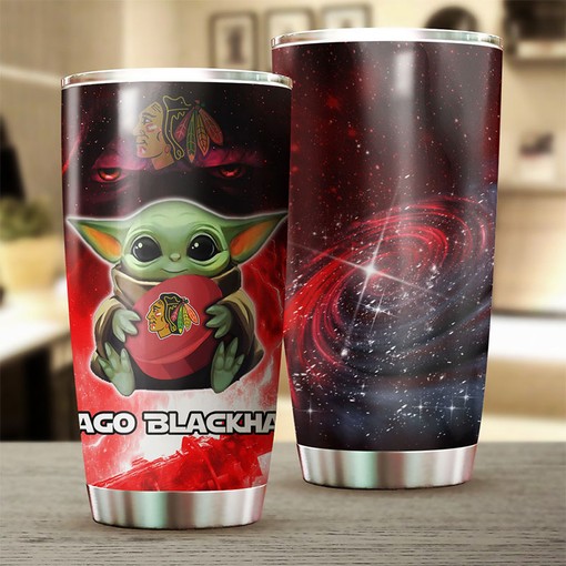 This Baby Yoda Chicago Blackhawks NHL Tumbler is a Dream Come True with Custom Sports Tumbler - Image 2