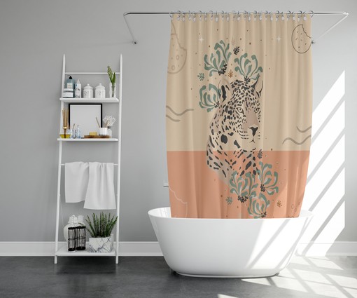 Tiger Forest Shower Curtain, Customizable Size, Botanical Wildlife Floral Print - Image 2