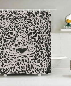 Tiger Leopard Black & White Shower Curtain, Wildlife Jungle Bath Curtain, Gift for Animal Lovers