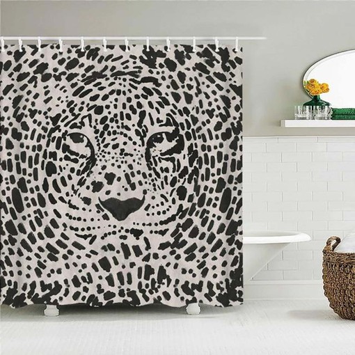 Tiger Leopard Black & White Shower Curtain, Wildlife Jungle Bath Curtain, Gift for Animal Lovers