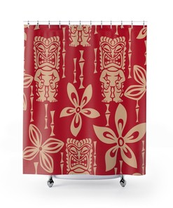 Tiki Curtain with Palm Leaves Print Shower Curtain for Polynesian Themed Bathroom Hues