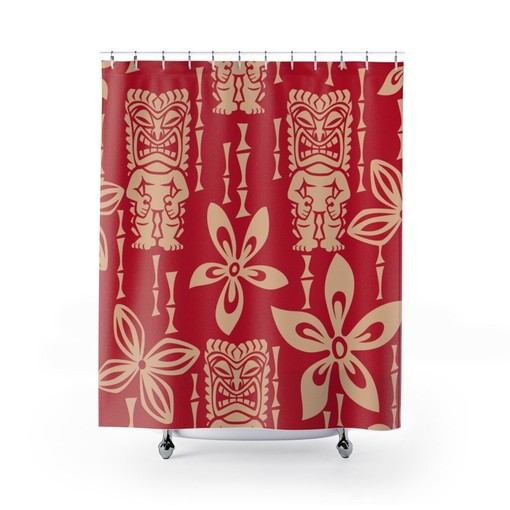 Tiki Curtain with Palm Leaves Print Shower Curtain for Polynesian Themed Bathroom Hues