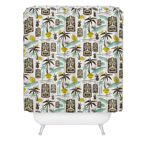 Tiki Hawaiian Shower Curtain | Mid Century Modern Bath Decor | Travel Shower Curtain - Image 2