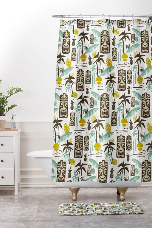 Tiki Hawaiian Shower Curtain | Mid Century Modern Bath Decor | Travel Shower Curtain - Image 3