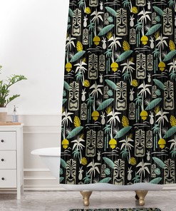 Tiki Hawaiian Shower Curtain | Mid Century Modern Bathroom Decor | Luxury Shower Curtains