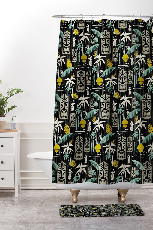Tiki Hawaiian Shower Curtain | Mid Century Modern Bathroom Decor | Luxury Shower Curtains