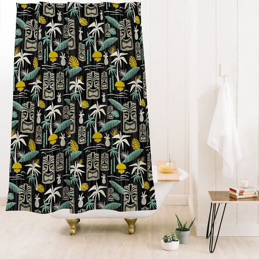 Tiki Hawaiian Shower Curtain | Mid Century Modern Bathroom Decor | Luxury Shower Curtains - Image 2