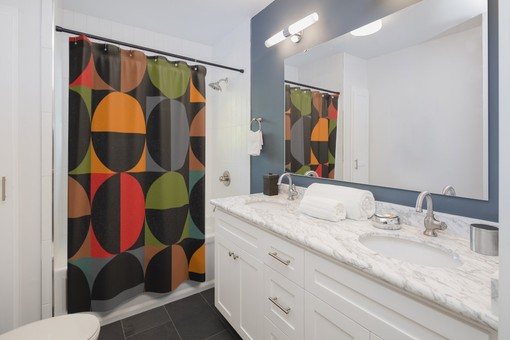 Timeless Circle Geometric Multicolor Mid Century Modern Retro Shower Curtain for a Modern Twist - Image 2