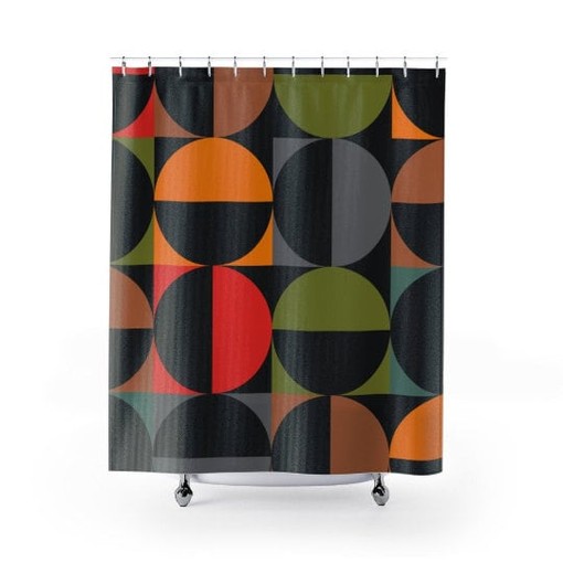 Timeless Circle Geometric Multicolor Mid Century Modern Retro Shower Curtain for a Modern Twist - Image 3