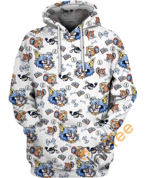 Tom and Jerry Pattern All Over Print Hoodie with 3D Effect