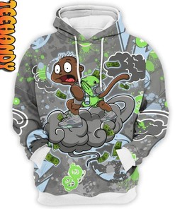 Tommy Fly Retro Green Bean Monkey All Over Print 3D Hoodie with Nostalgic Monkey Print