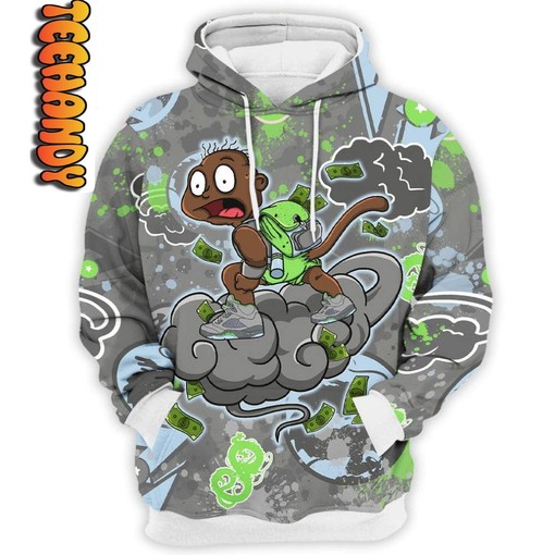 Tommy Fly Retro Green Bean Monkey All Over Print 3D Hoodie with Nostalgic Monkey Print