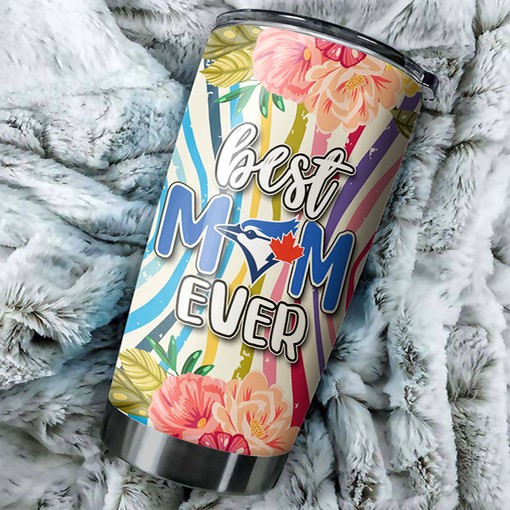 Toronto Blue Jays Lovely Accents Best Mom Ever Flower MLB Tumbler with a Personalized and MLB Design