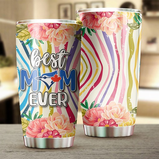 Toronto Blue Jays Lovely Accents Best Mom Ever Flower MLB Tumbler with a Personalized and MLB Design - Image 2