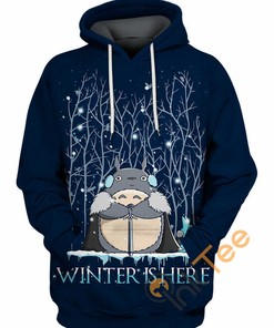 Totoro Winter Scene All Over Print Hoodie with 3D Effect - Perfect for the Cold Season