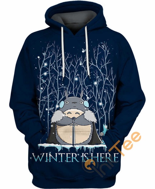 Totoro Winter Scene All Over Print Hoodie with 3D Effect - Perfect for the Cold Season