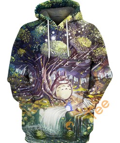 Totoro in Forest All Over Print Hoodie with 3D Effect - Great for Nature Lovers