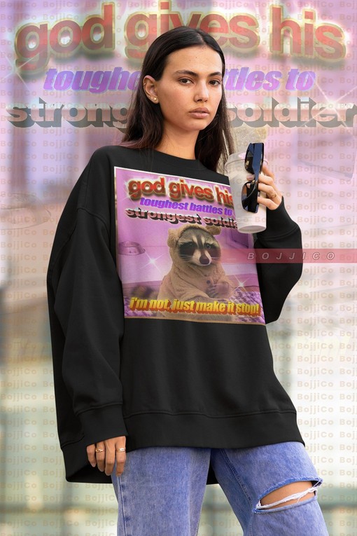 Tough Battles and Existential Jokes in Sweatshirt Form - Opossum and Trash Eating Possum Tee with Raccoon Tanuki