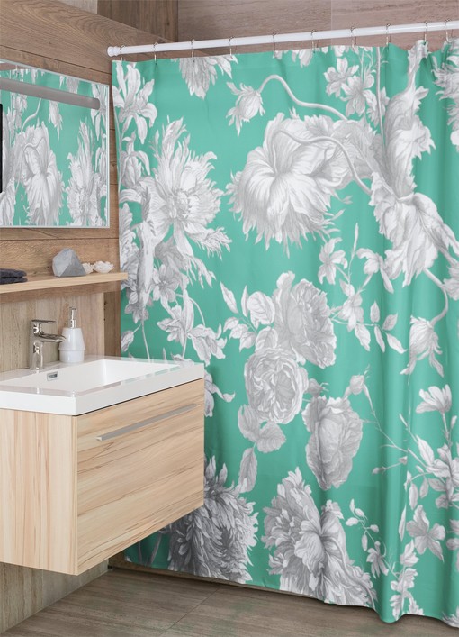 Traditional Toile Shower Curtain | Elegant Vintage-inspired Bathroom Decor | Classic Tub Curtain