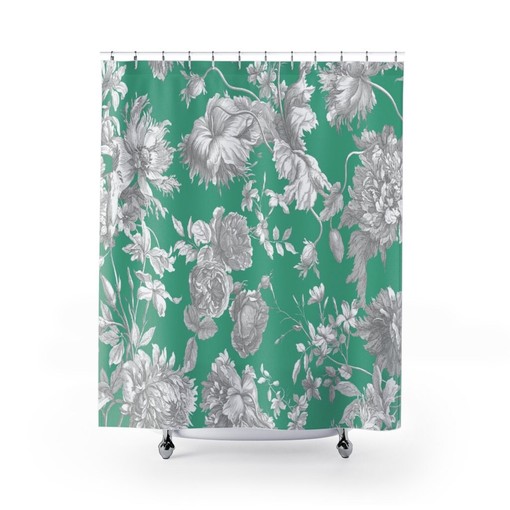 Traditional Toile Shower Curtain | Elegant Vintage-inspired Bathroom Decor | Classic Tub Curtain - Image 2