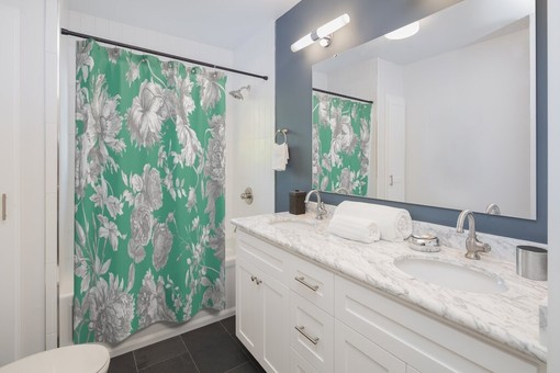 Traditional Toile Shower Curtain | Elegant Vintage-inspired Bathroom Decor | Classic Tub Curtain - Image 3