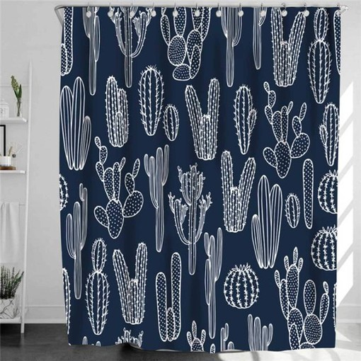 Transform Your Bathroom with Cacti Flora Botanical Desert Shower Curtain, Blue White Cactus Plant Fabric Home Bath Room
