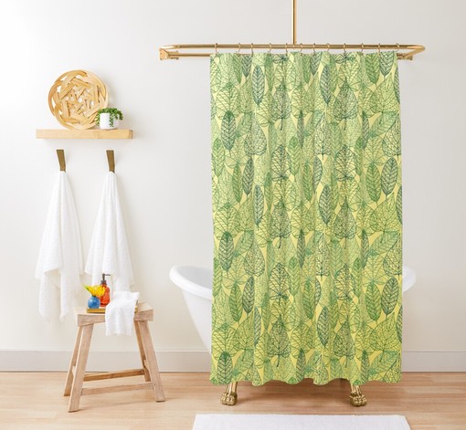 Transparent Leaf Shower Curtains Decorative | Botanical Tropical Pattern Bathroom Decor